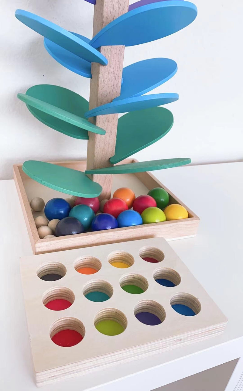 12 Pcs Rainbow Wooden Balls with Tray in Primary Colors Diameter 1.4 Inches