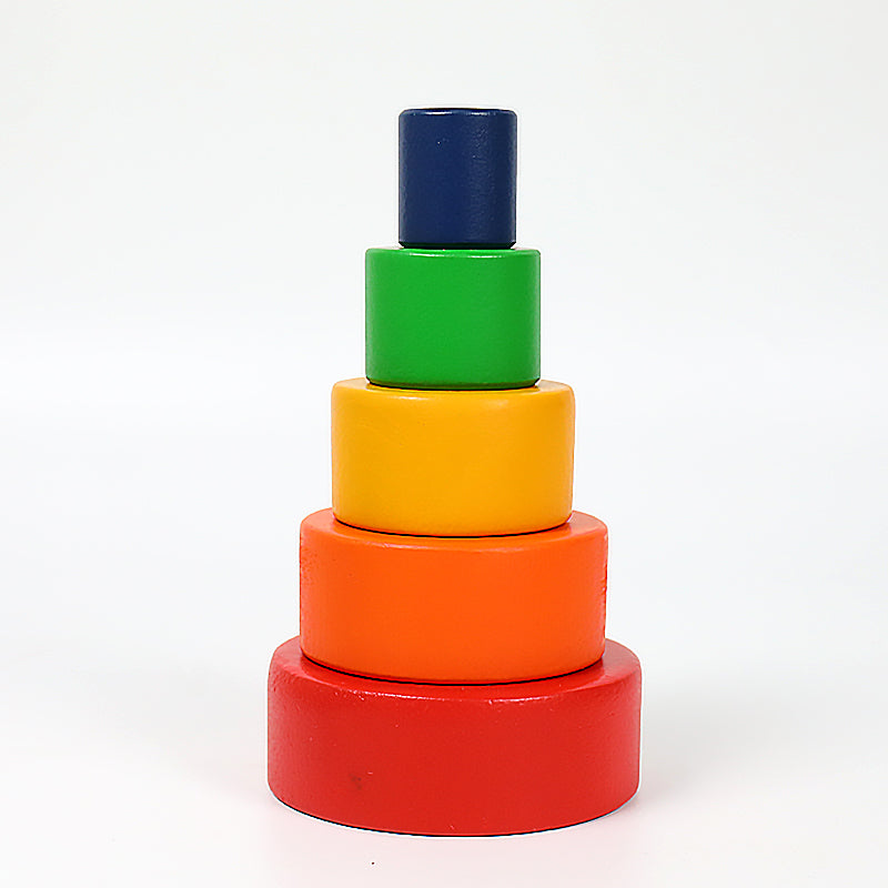 5 pcs wooden stacking nesting cup bowl set in primary rainbow color