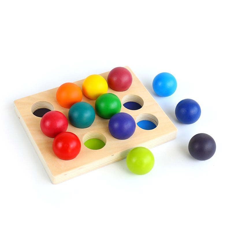 6 Pcs Rainbow Wooden Balls with Tray in Primary Colors Diameter 1.8 In –  Green Elephant Home and Toys