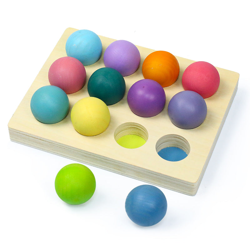 12 pcs wooden balls with tray in pastel/macaron colors diameter 1.4 inches