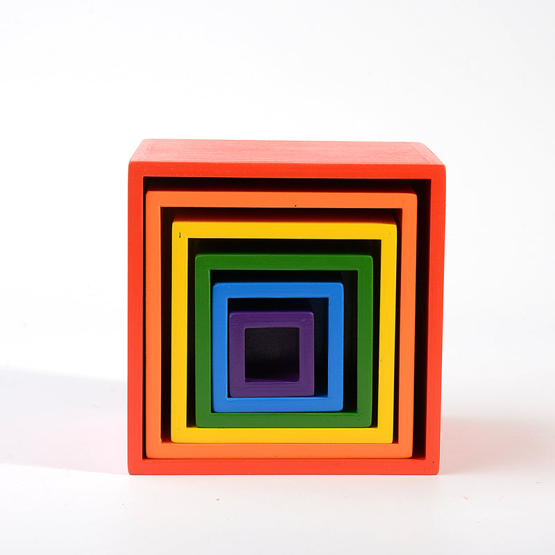 6-piece primary color rainbow wooden nesting box set