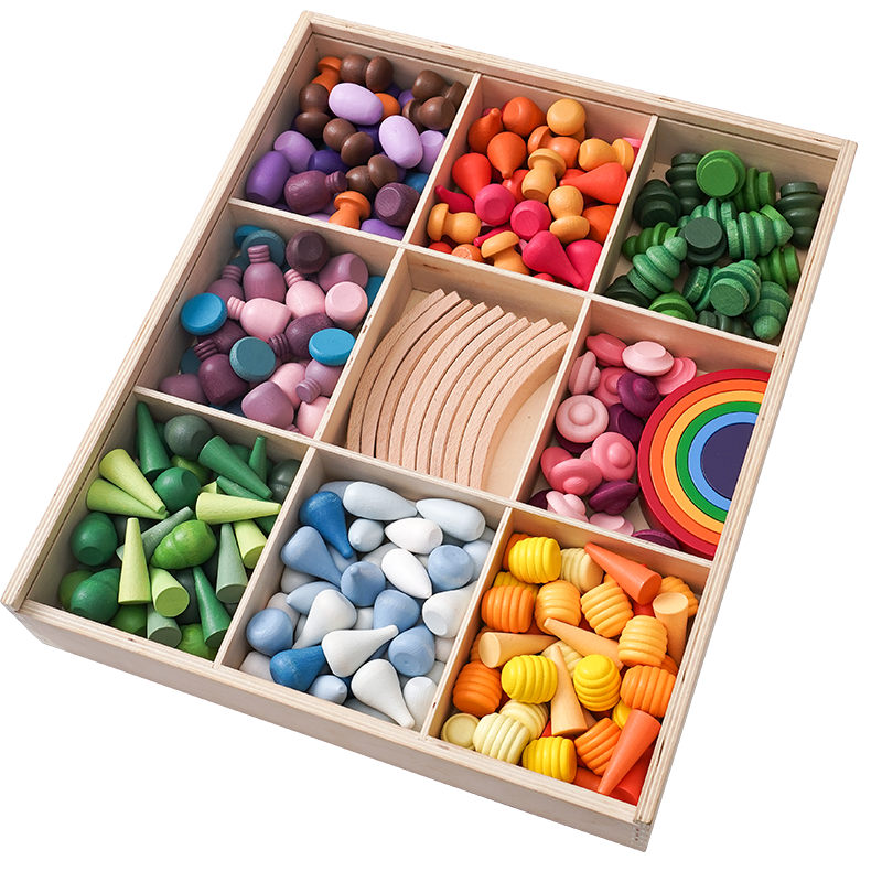 Loose Parts Play Materials Set Wooden Mandala Toys Kit Wood Sensory Play  Toys 27 Rainbow Color 7 Shapes Loose Parts for Teens Students Early  Learning