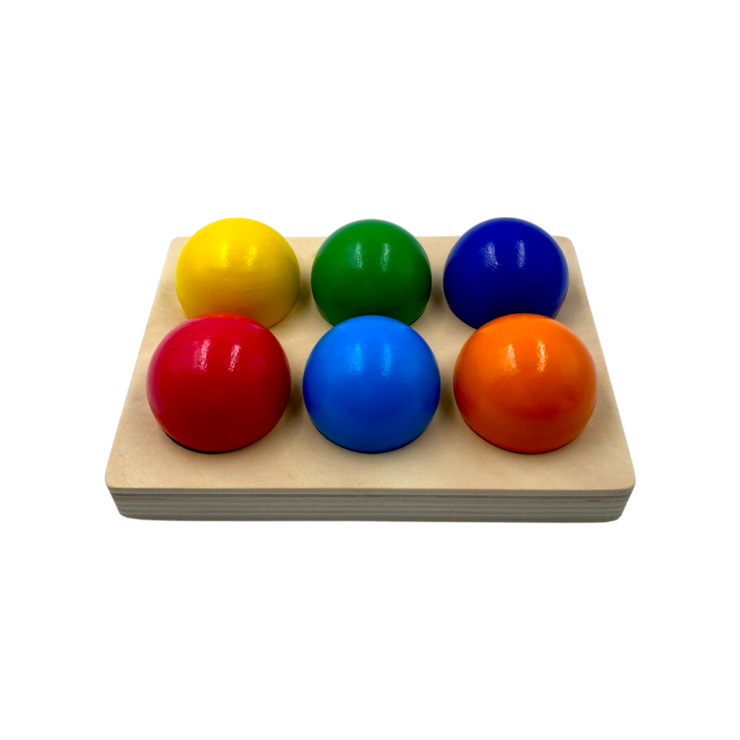 6 pcs rainbow wooden balls with tray in primary colors diameter 1.8 inches