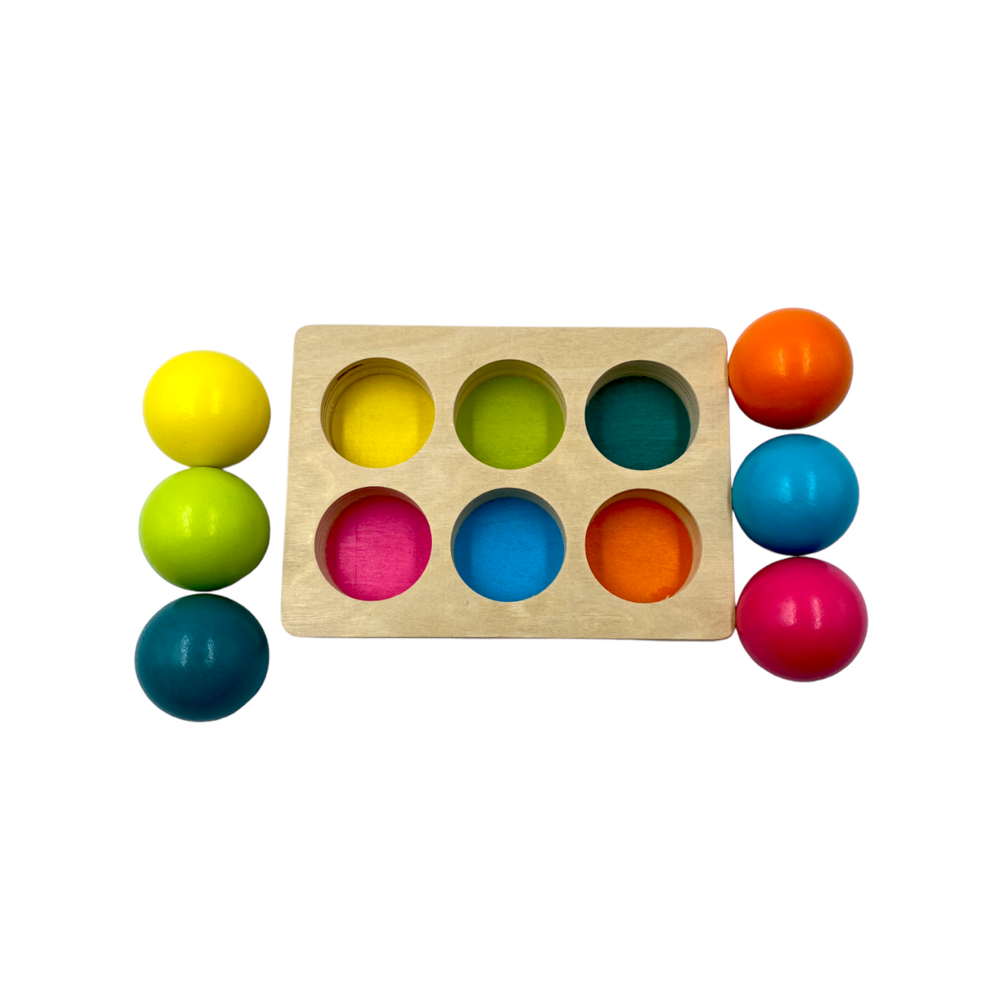 6 pcs wooden balls with tray in pastel/macaron colors diameter 1.8 inches