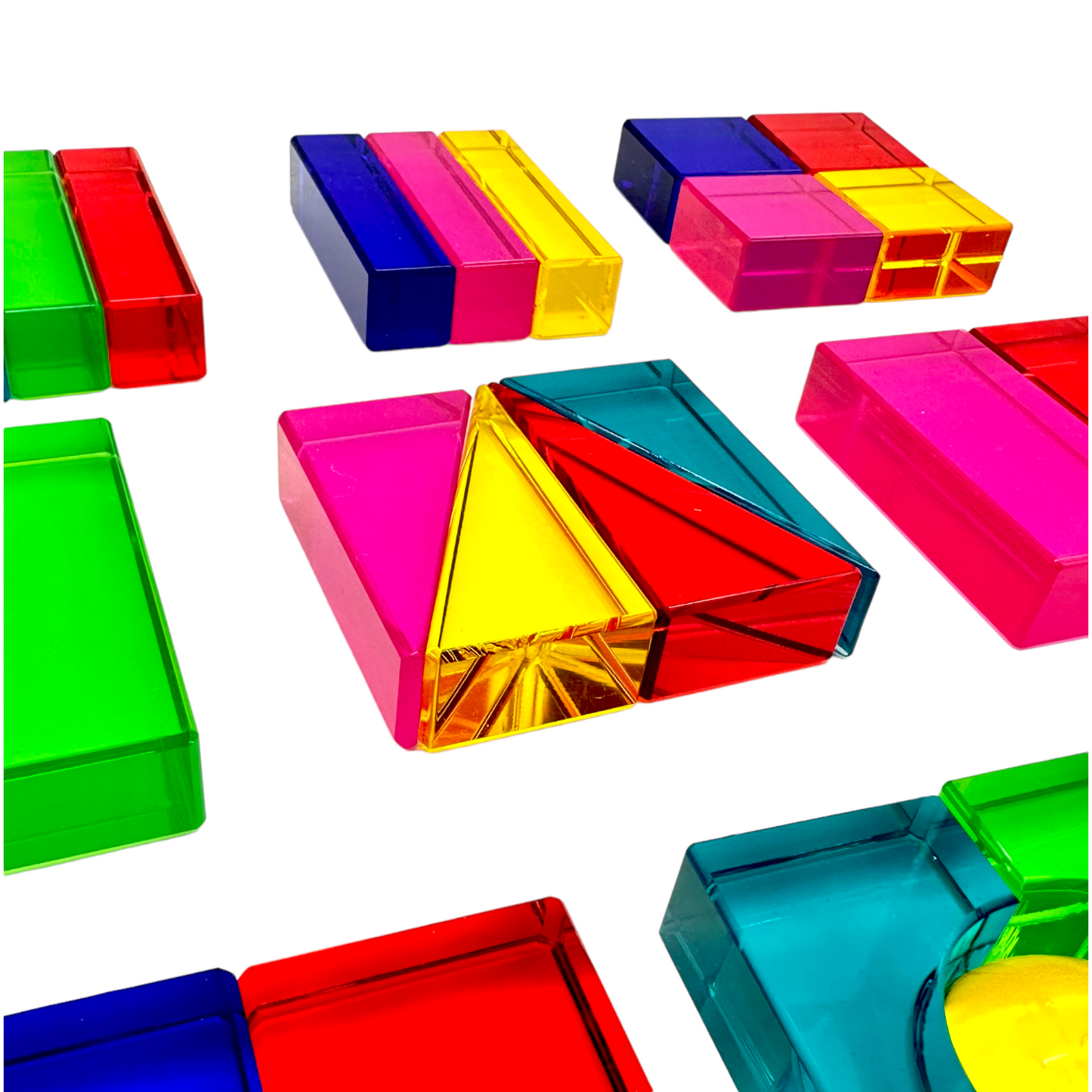 28 pcs rainbow translucent acrylic sensory building blocks with storage tray