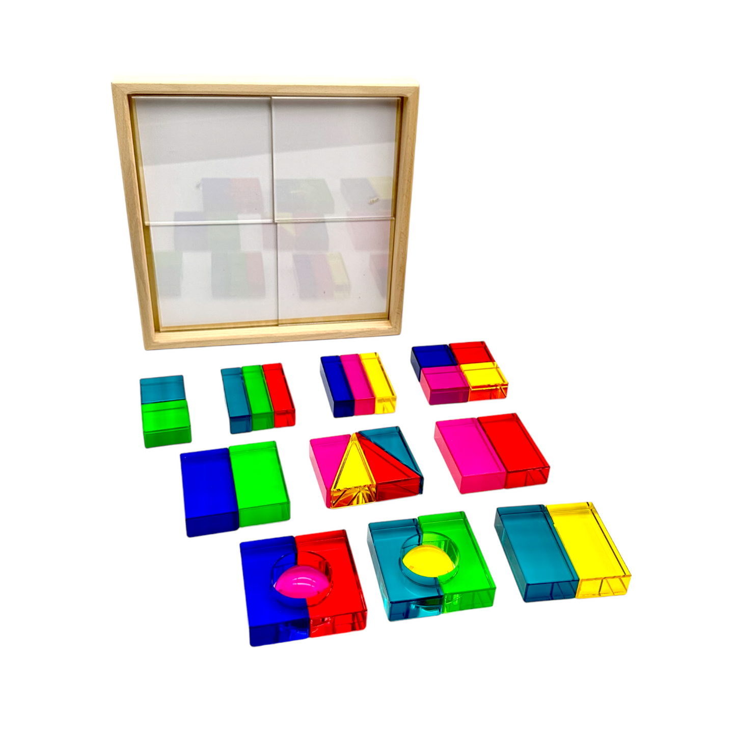 28 pcs rainbow translucent acrylic sensory building blocks with storage tray