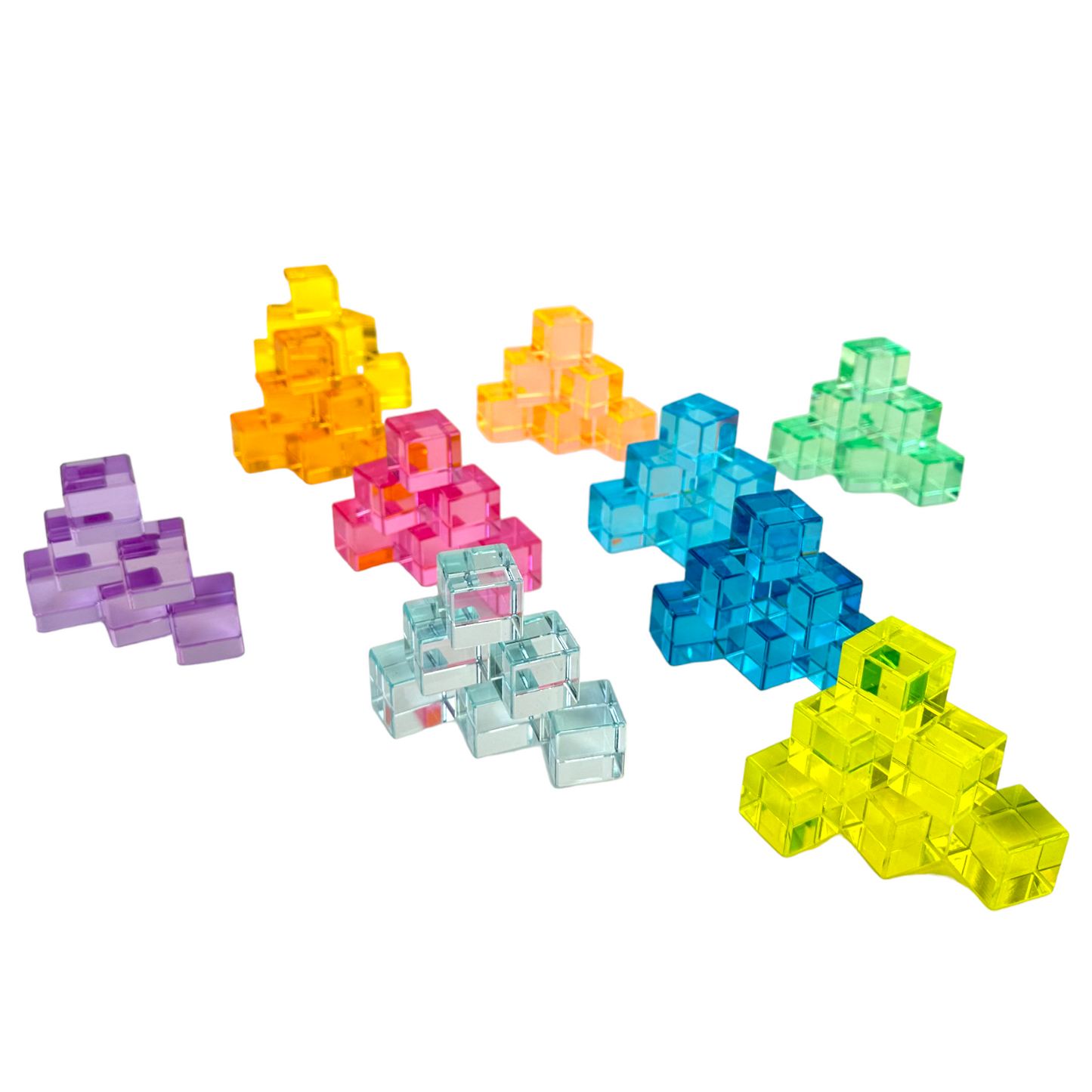 60 pcs crystal clear high transparency lucite cubes set with wooden tray – rainbow or pastel colors