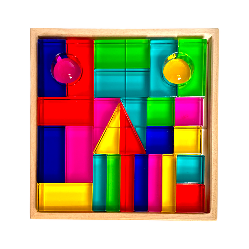 28 Pcs Rainbow Translucent Acrylic Sensory Building Blocks with