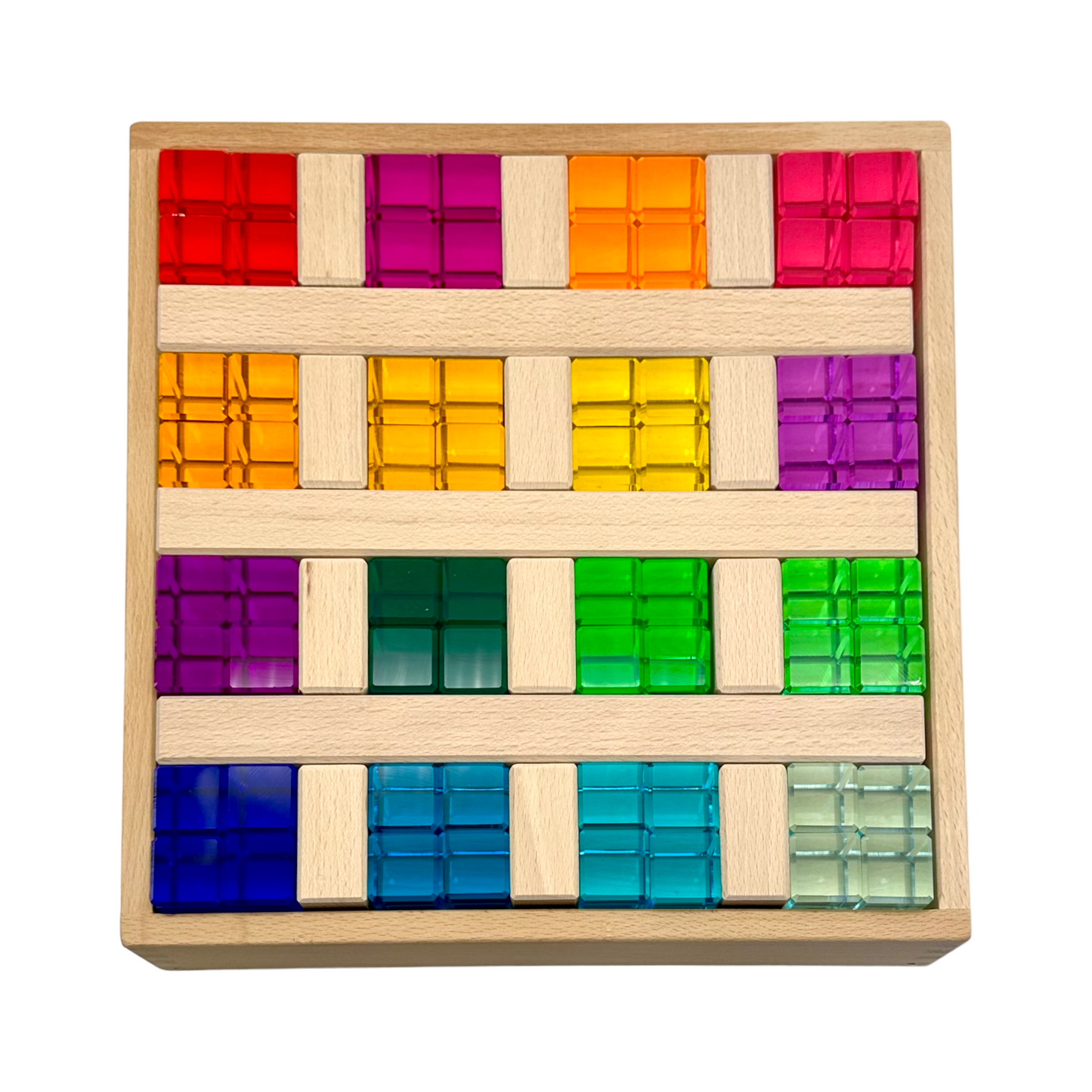 **pre-order (ships in 2-3 weeks)**64 pcs rainbow stones & 6 interlocking slats set with storage tray