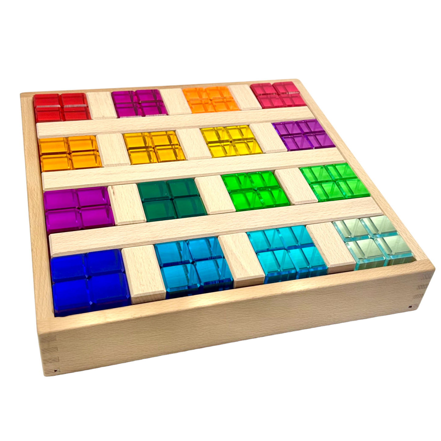 **pre-order (ships in 2-3 weeks)**64 pcs rainbow stones & 6 interlocking slats set with storage tray