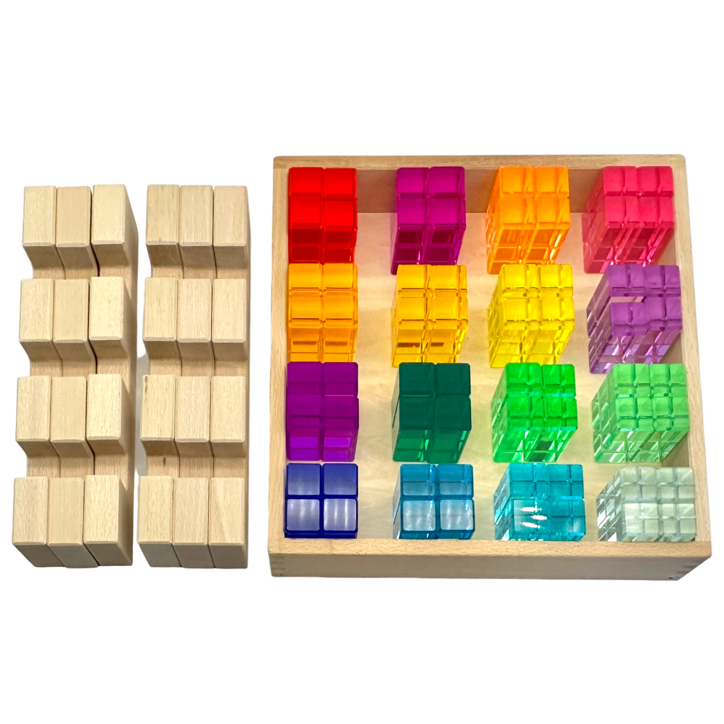 **pre-order (ships in 2-3 weeks)**64 pcs rainbow stones & 6 interlocking slats set with storage tray
