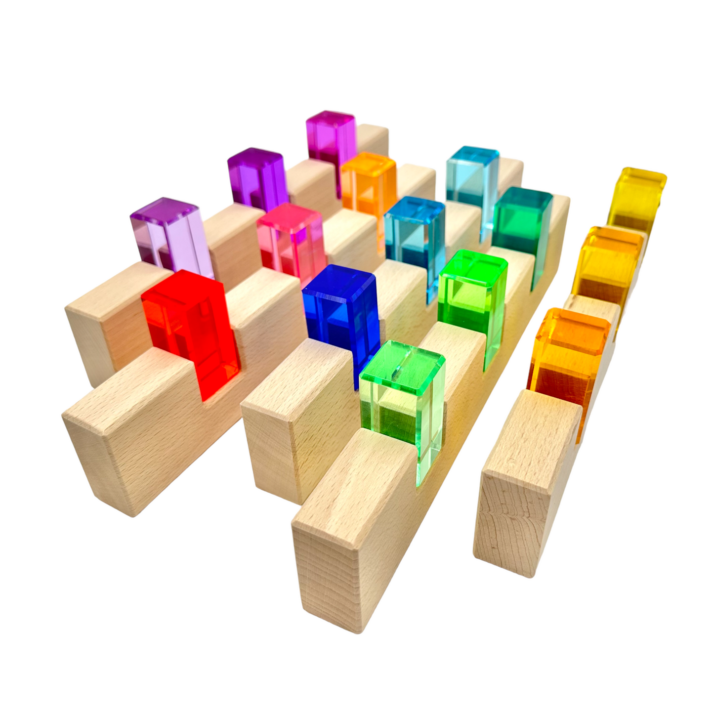 **pre-order (ships in 2-3 weeks)**64 pcs rainbow stones & 6 interlocking slats set with storage tray