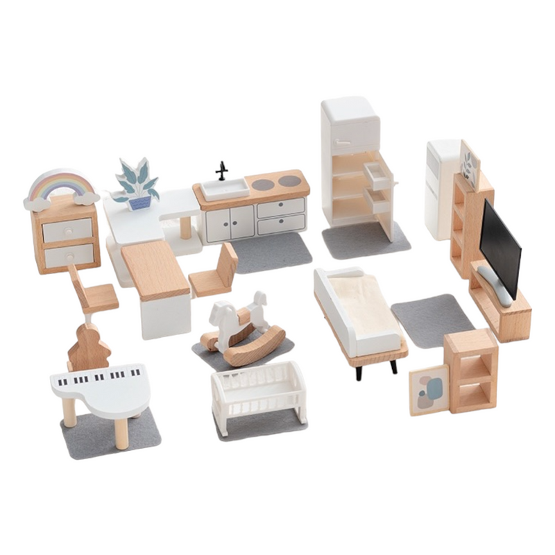 Wooden Dollhouse Furniture Toy Pretend Play Set Green Elephant