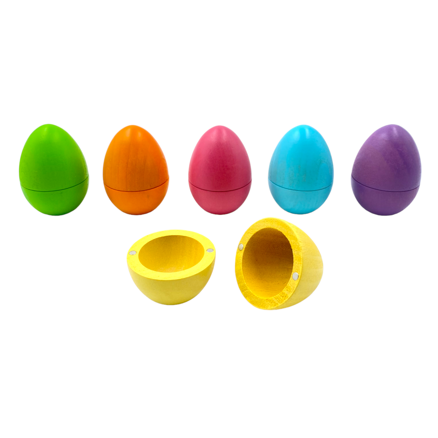 6 pcs stained magnetic wooden eggs in pastel/macaron colors