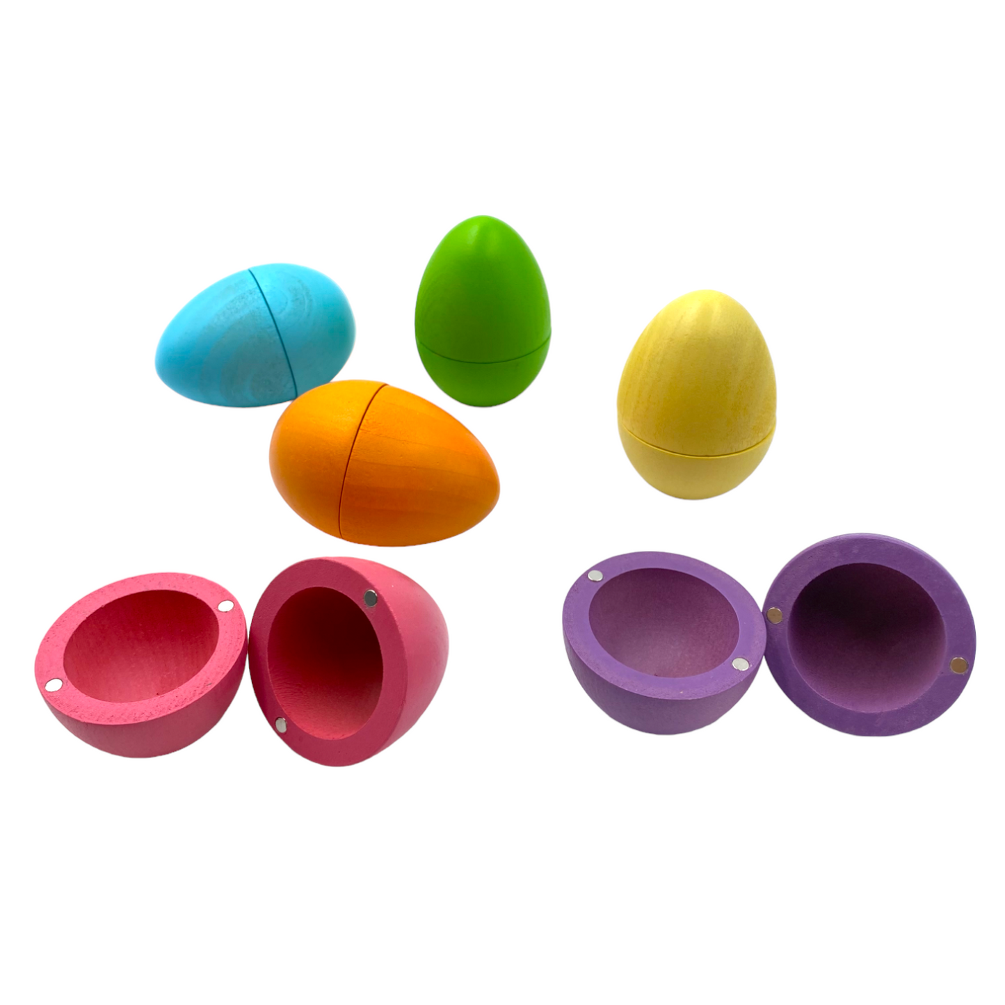 6 pcs stained magnetic wooden eggs in pastel/macaron colors