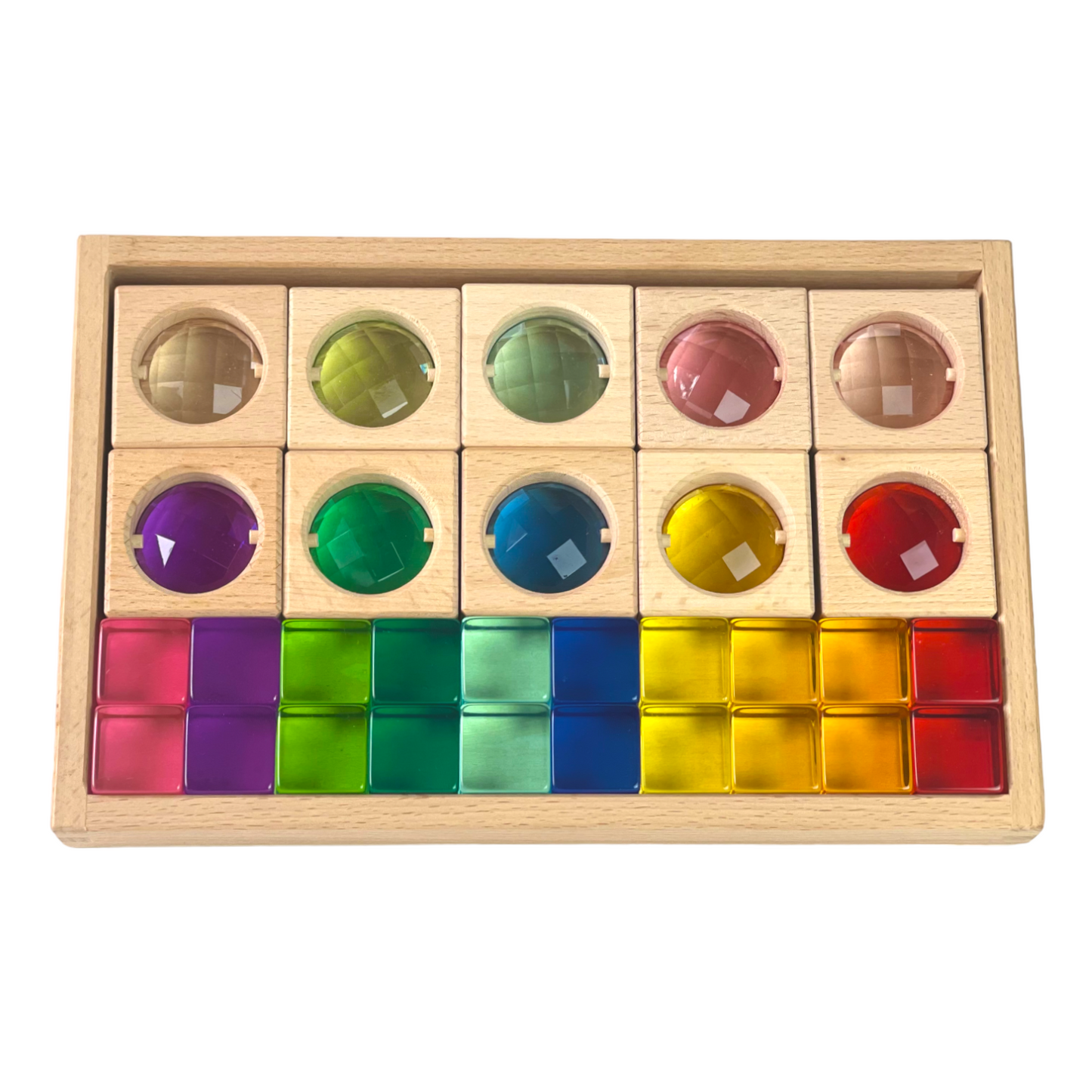 10 pcs square gemmed translucent blocks and 20 pcs lucite cubes set with storage tray