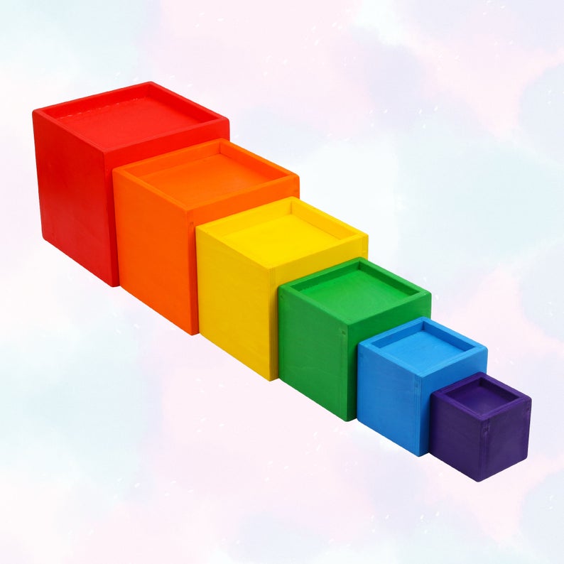 6-piece primary color rainbow wooden nesting box set