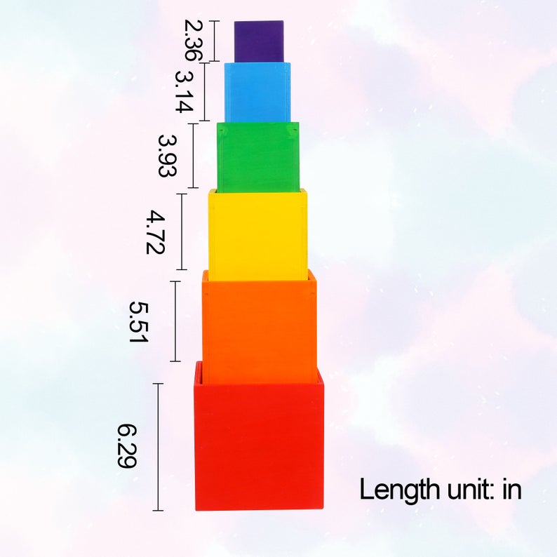 6-piece primary color rainbow wooden nesting box set