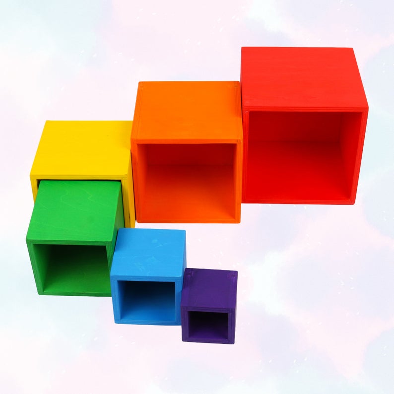 6-piece primary color rainbow wooden nesting box set
