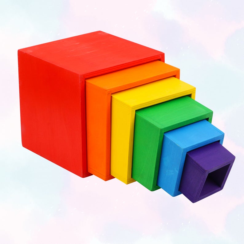 6-piece primary color rainbow wooden nesting box set