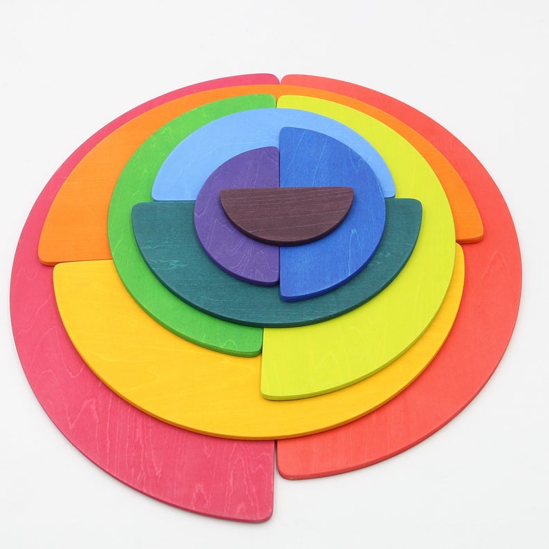 11 pcs large wooden rainbow stacking semi-circles building boards set in primary colors