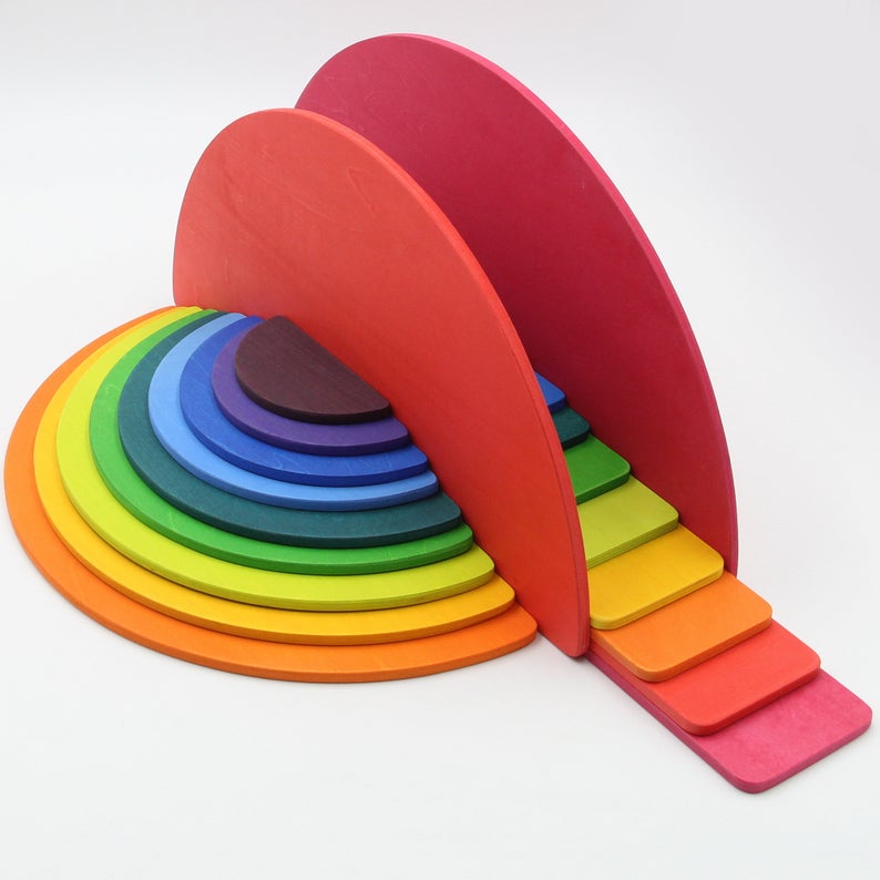 11 pcs large wooden rainbow stacking semi-circles building boards set in primary colors