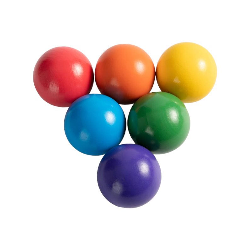 6 pcs wooden balls in rainbow colors diameter 1.8 inches