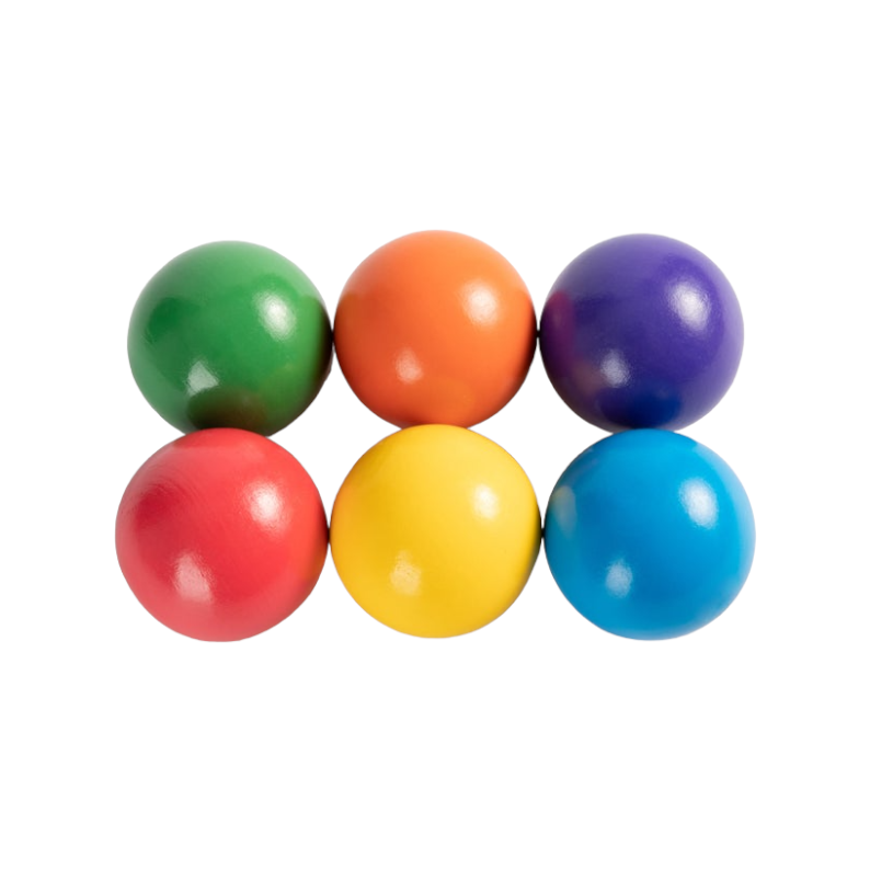 6 pcs wooden balls in rainbow colors diameter 1.8 inches