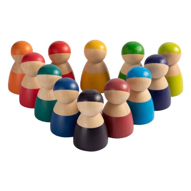 12-piece rainbow wooden peg dolls – primary color