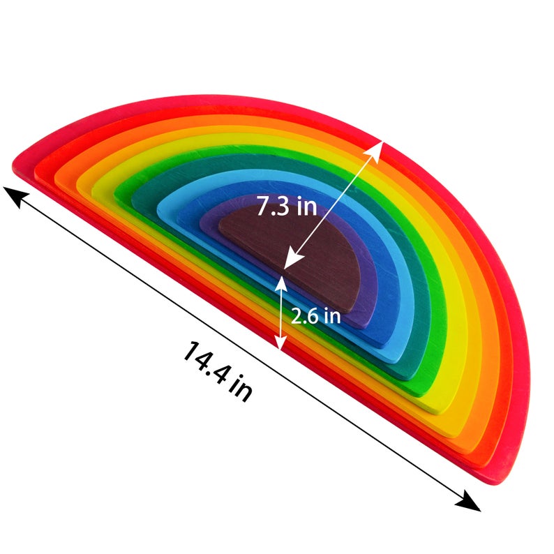 11 pcs large wooden rainbow stacking semi-circles building boards set in natural colors