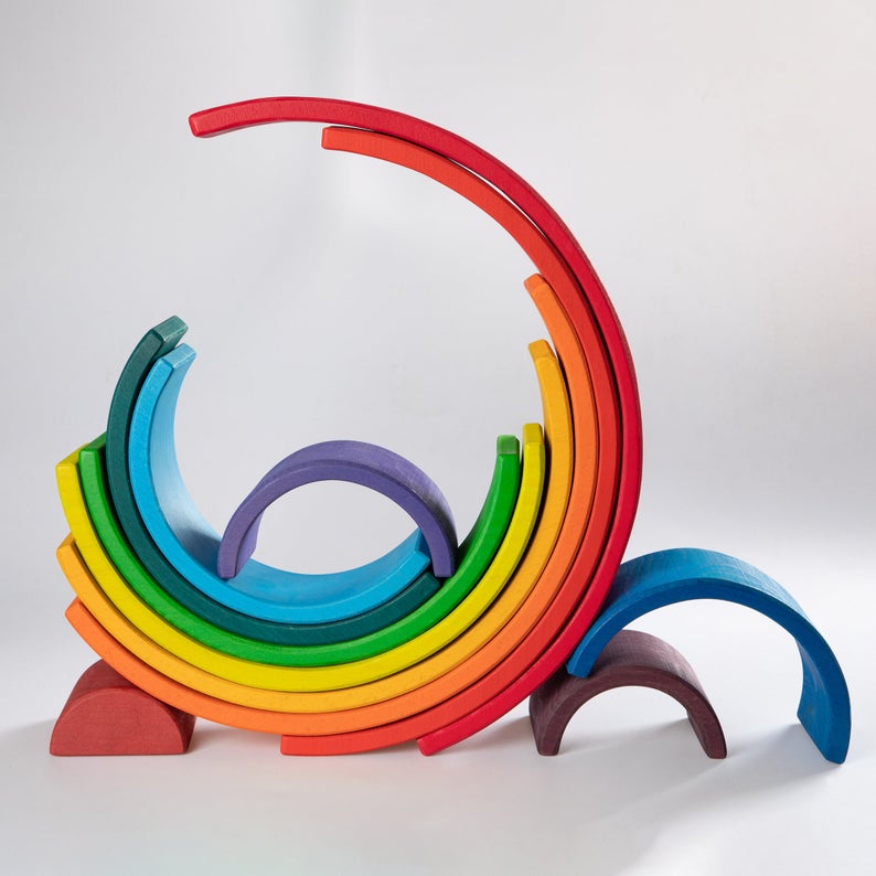 12 pcs large wooden rainbow stacking blocks in primary colors