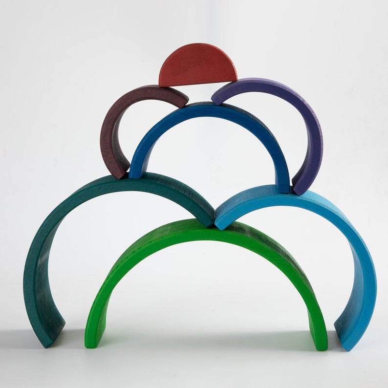 12 pcs large wooden rainbow stacking blocks in primary colors