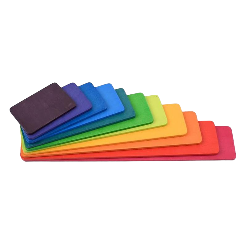 11 pcs wooden rainbow rectangular building boards in primary colors
