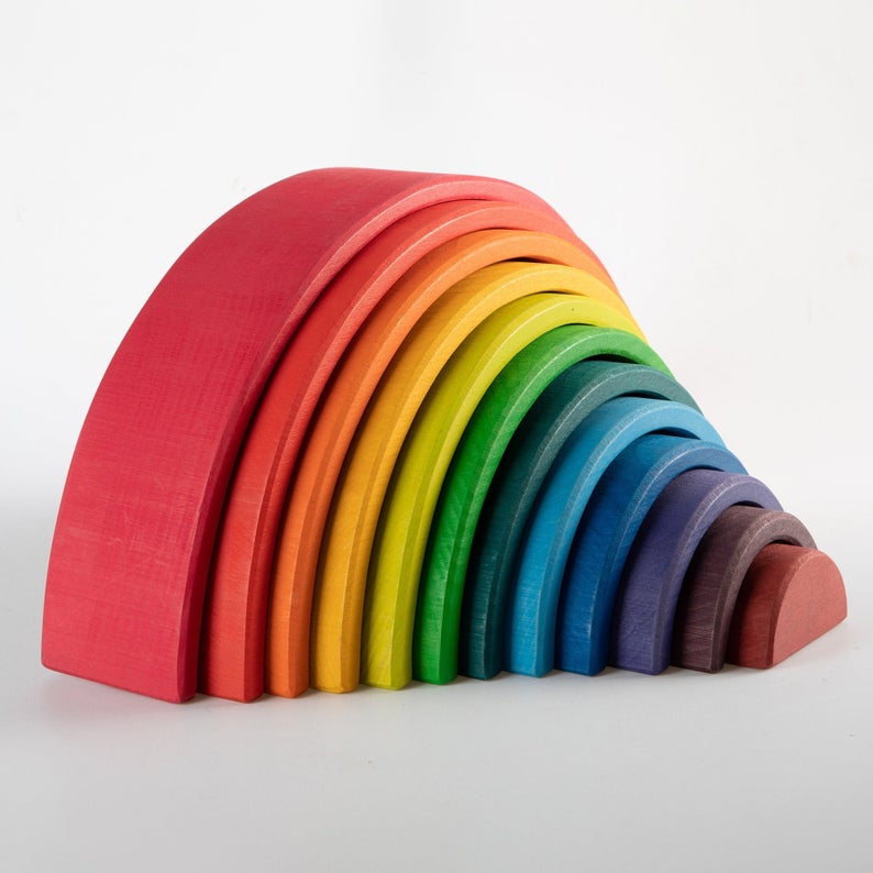 12 pcs large wooden rainbow stacking blocks in primary colors
