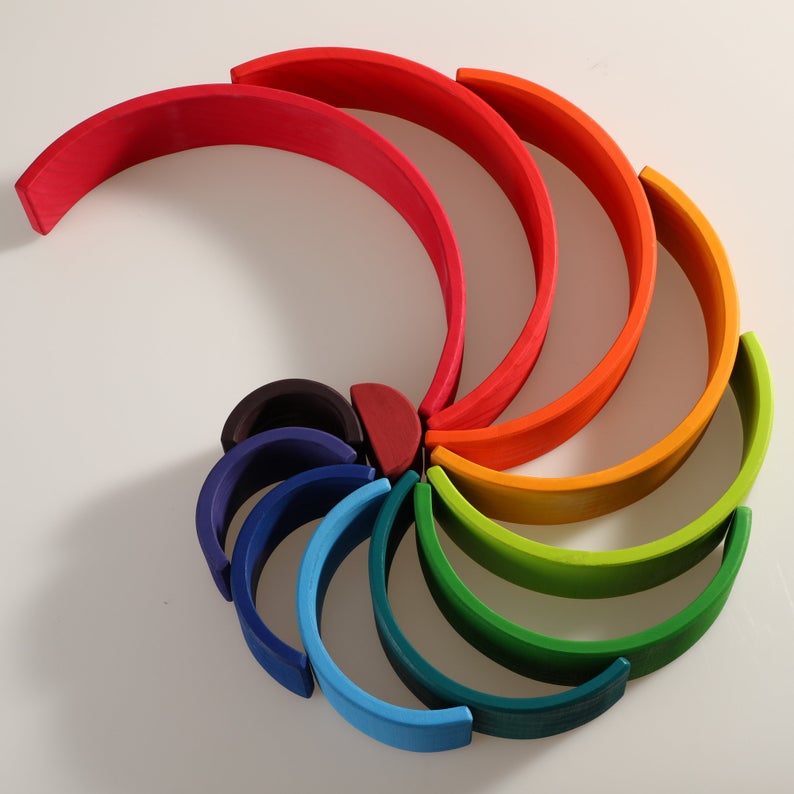 12 pcs large wooden rainbow stacking blocks in primary colors
