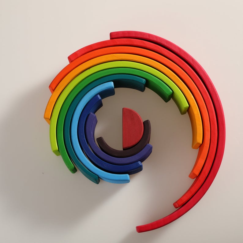 12 pcs large wooden rainbow stacking blocks in primary colors