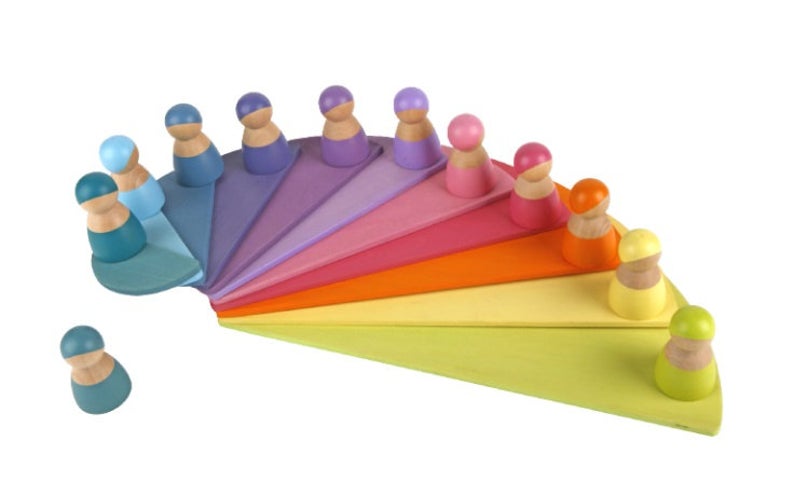11 pcs large wooden rainbow stacking semi-circles building boards set in pastel/macaron colors
