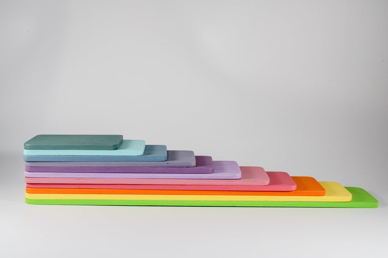 11 pcs wooden rectangular building boards in pastel/macaron colors