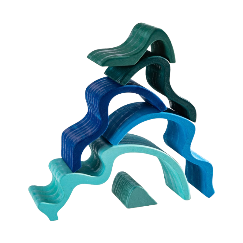 6 pcs wooden water wave stacking blocks