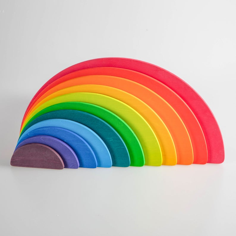 11 pcs large wooden rainbow stacking semi-circles building boards set in primary colors