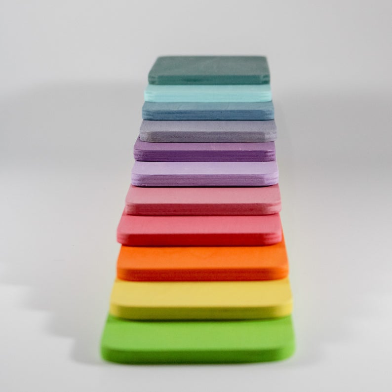 11 pcs wooden rectangular building boards in pastel/macaron colors