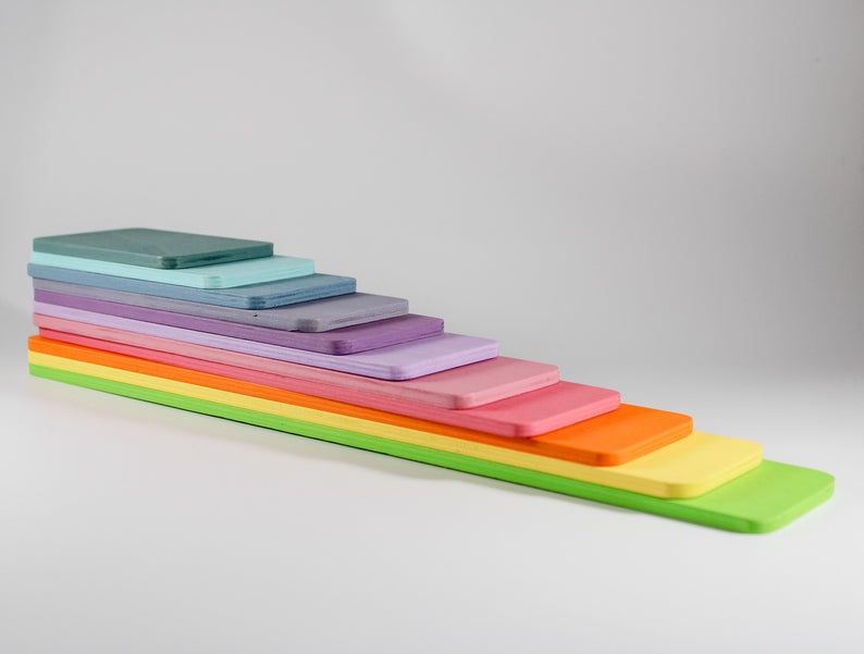 11 pcs wooden rectangular building boards in pastel/macaron colors
