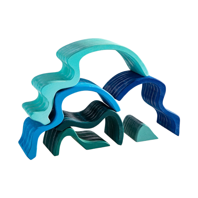 6 pcs wooden water wave stacking blocks