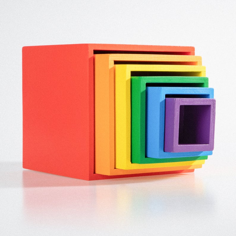 6-piece primary color rainbow wooden nesting box set