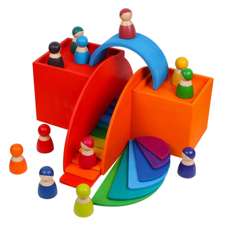 6-piece primary color rainbow wooden nesting box set