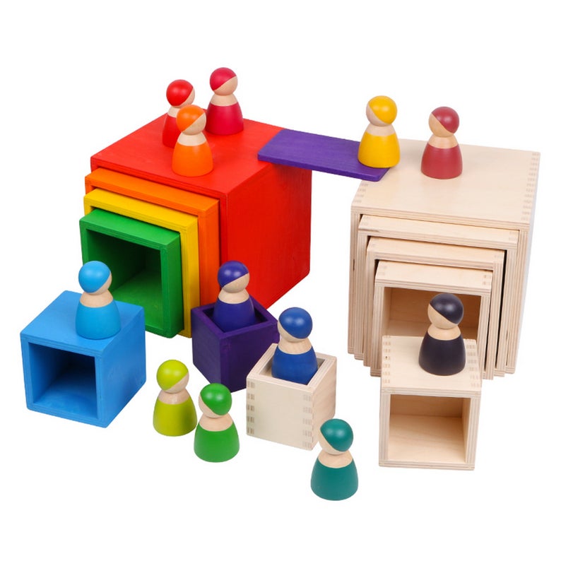 6-piece primary color rainbow wooden nesting box set