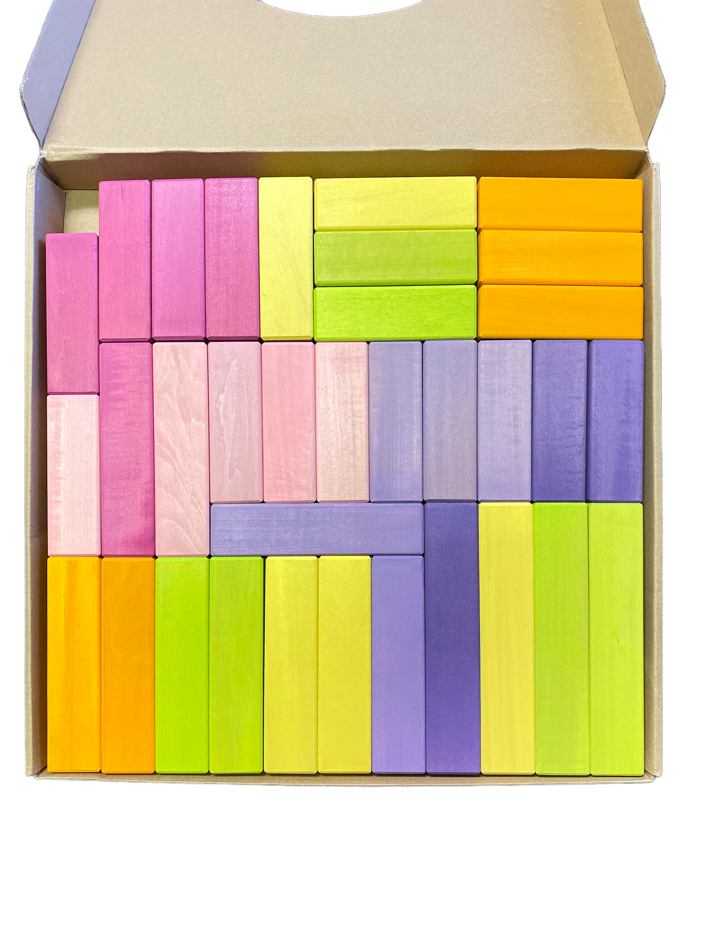 **pre-order (ships in 2-3 weeks)**100 pcs stained large stepped pyramid wooden stacking building blocks in pastel/macaron colors