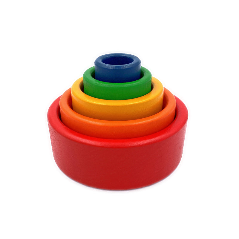 5 Pcs Wooden Stacking Nesting Cup Bowl Set in Primary Rainbow Color