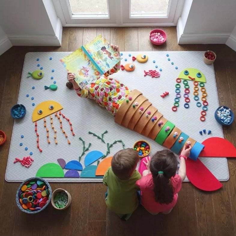 36 pcs wooden coins and 36 pcs wooden rings set (total of 72 pcs)