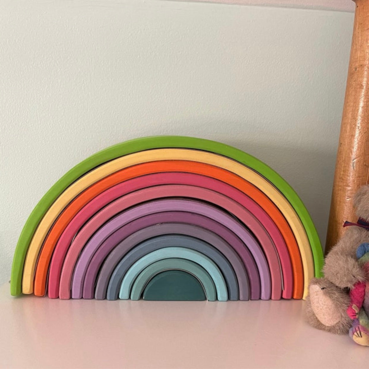 12 pcs large wooden rainbow stacking blocks in pastel/macaron colors